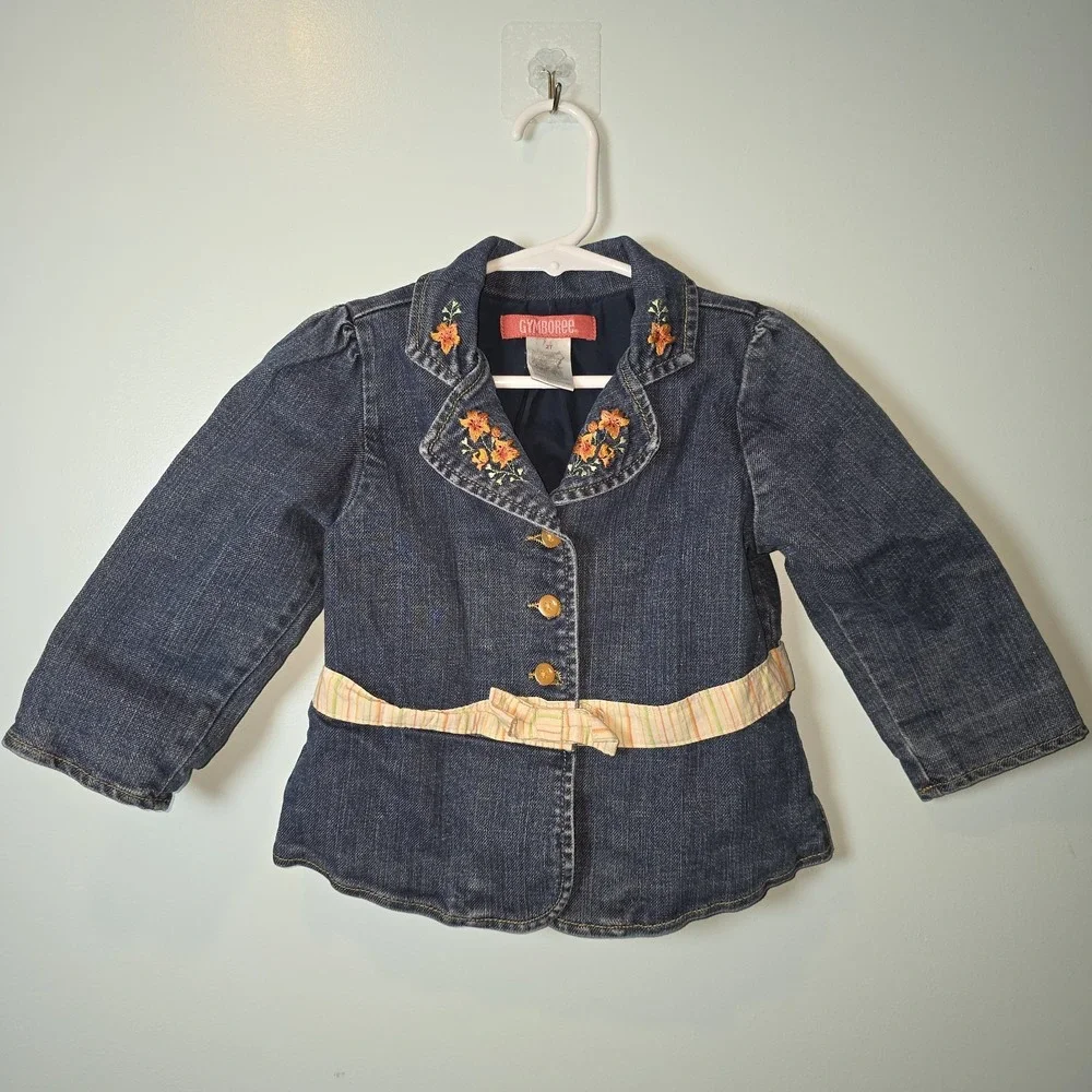 Gymboree WILDFLOWER FIELDS Orange Flower Denim Jean‎ JACKET Girls Sz 2T Y2k